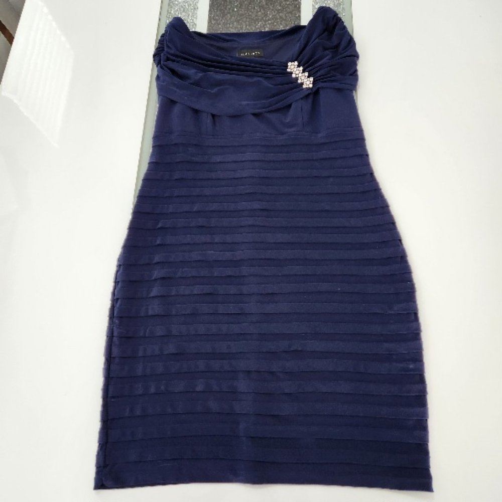 NAVY BLUE RUFFLED COCKTAIL DRESS